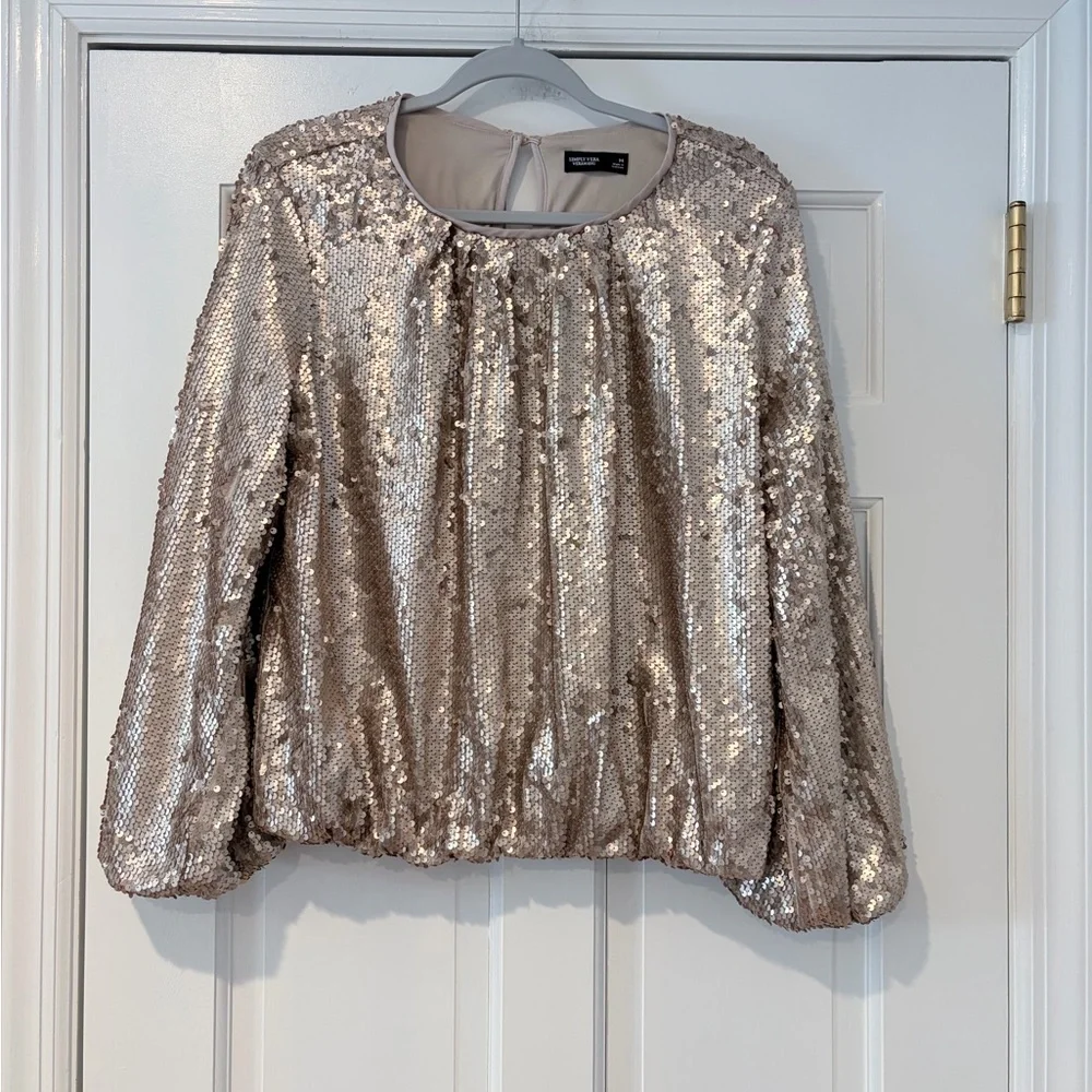 Simply Vera Vera Wang Gold Sequin Blouse Balloon Sleeve Party Top Size Medium - Picture 4 of 12